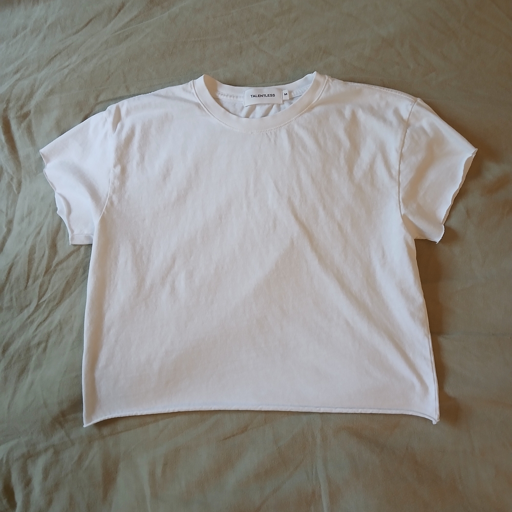 TALENTLESS White Boxy Cropped Crew Tee